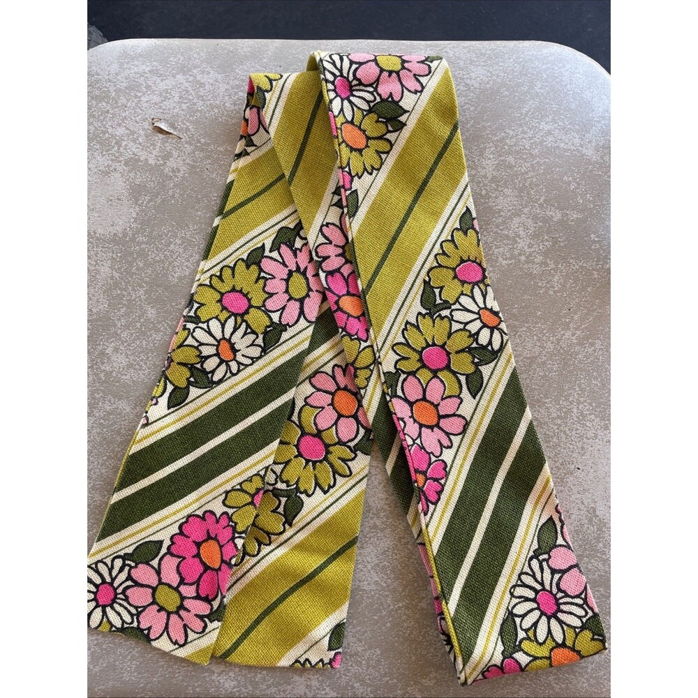 Vtg Mod Flower Power Fabric Sash Belt or Headband Pink Green Orange 70s￼